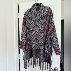 Free People Gray and purple Chevron oversized sweater with fringe